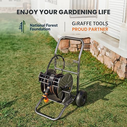 Miniatura 6 de Giraffe Tools Carro de carrete de manguera de jardín con ruedas, carrito de carrete de manguera de agua de metal resistente, 200 pies de capacidad