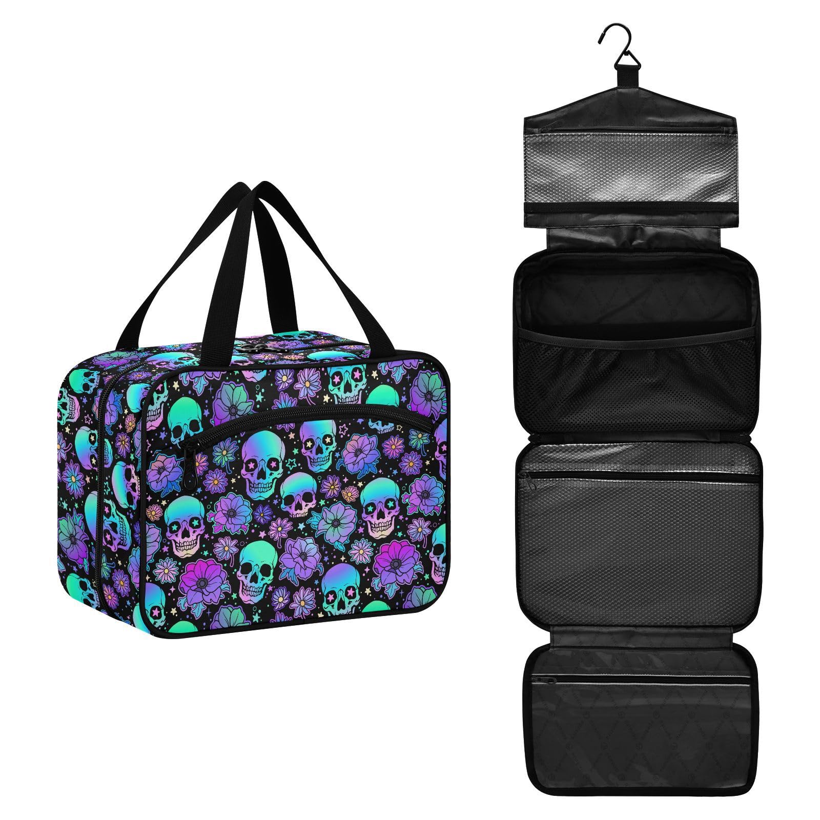 MNSRUU Hanging Toiletry Bags for Women Travel, Gothic Funny Skulls Toiletry Organizer Portable Travel Toiletry Bags Clear Wash Bags Makeup Bag