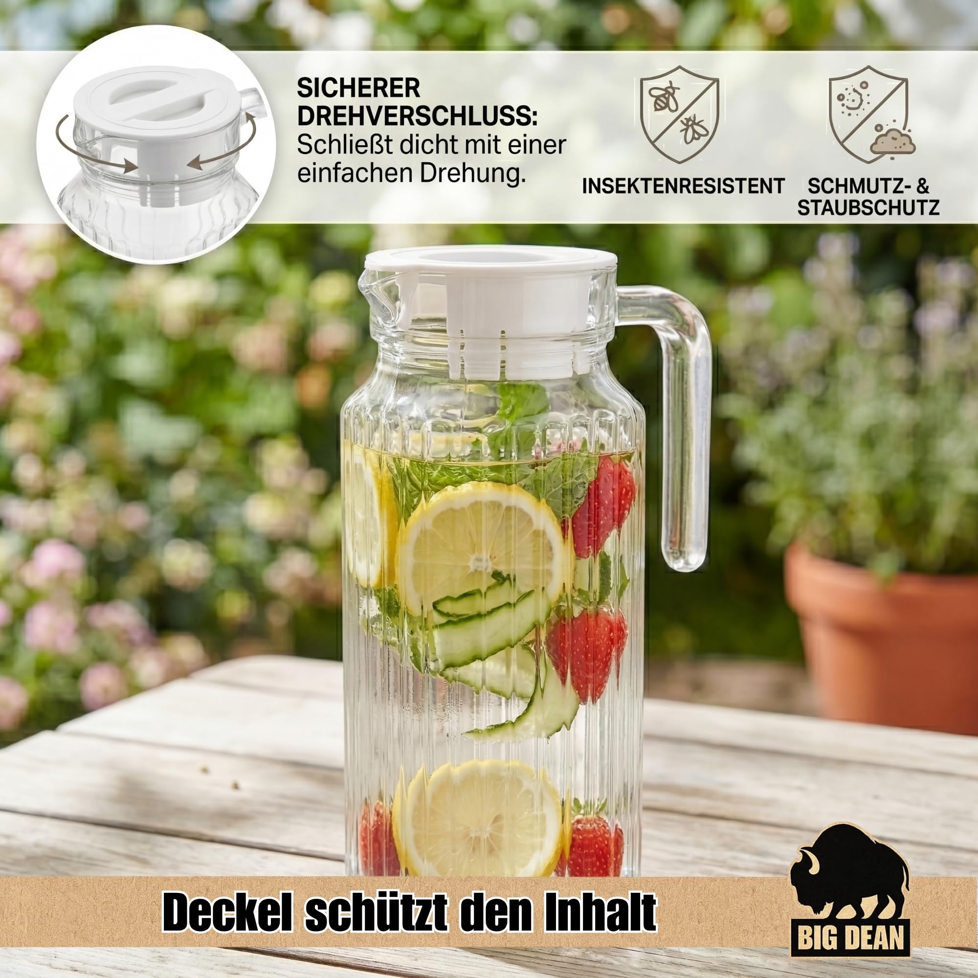 kela Wasserkrug 1,6 Liter PITCHER, Glaskaraffe mit Deckel, 2 Ausguss-Öffnungen, hitzebeständig, Glaskrug für kalte und heiße Getränke kela Wasserkrug 1,6 Liter PITCHER, Glaskaraffe mit Deckel, 2 Ausguss-Öffnungen, hitzebeständig, Glaskrug für kalte und heiße Getränke