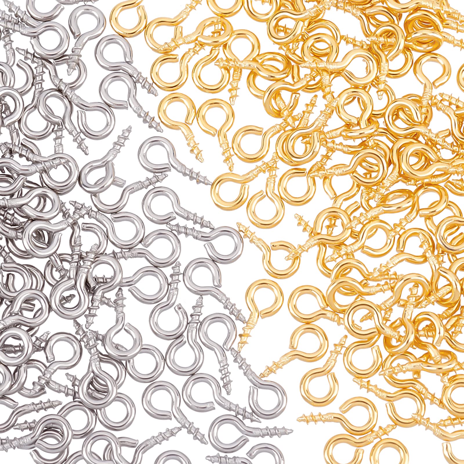 UNICRAFTALE About 200pcs 2 Colors Stainless Steel Screw Eye Pin Peg Bails Small Screw Eye Pins Clasps Hooks Pin Eye Screws Connectors for Half Drilled