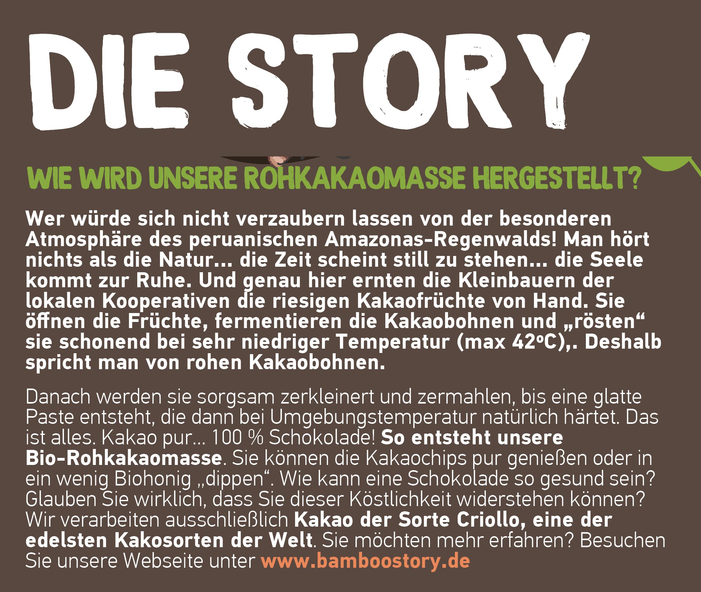 BAMBOO STORY Kakaomasse Drops Criollo Bio 100% Kakao Ohne Zuckerzusatz 900 g Single Origen Peru