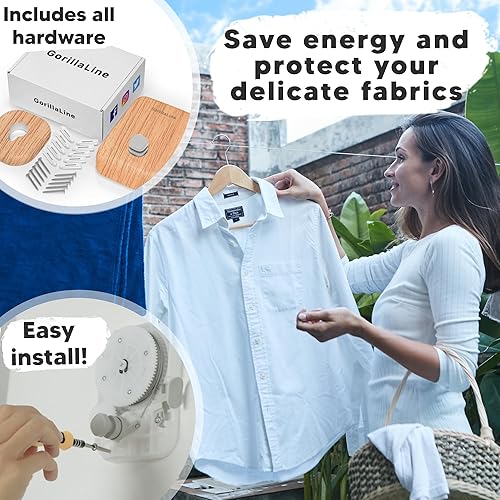 Miniatura 4 de GorillaLine - Línea de ropa retráctil para interiores y exteriores  Línea de lavandería de secado de ropa resistente  Línea de ropa de tendedero