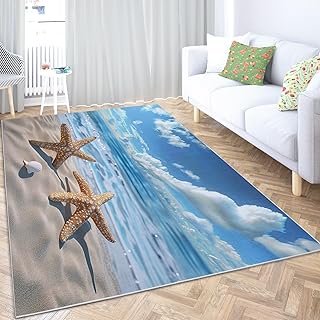 カーペット ラグ オーシャンビーチのヒトデ 140 x 200cm 洗える ラグカーペット マット 滑り止め付き ホットカーペット 防ダニ フランネル さらフワ触感 おしゃれ じゅうたん