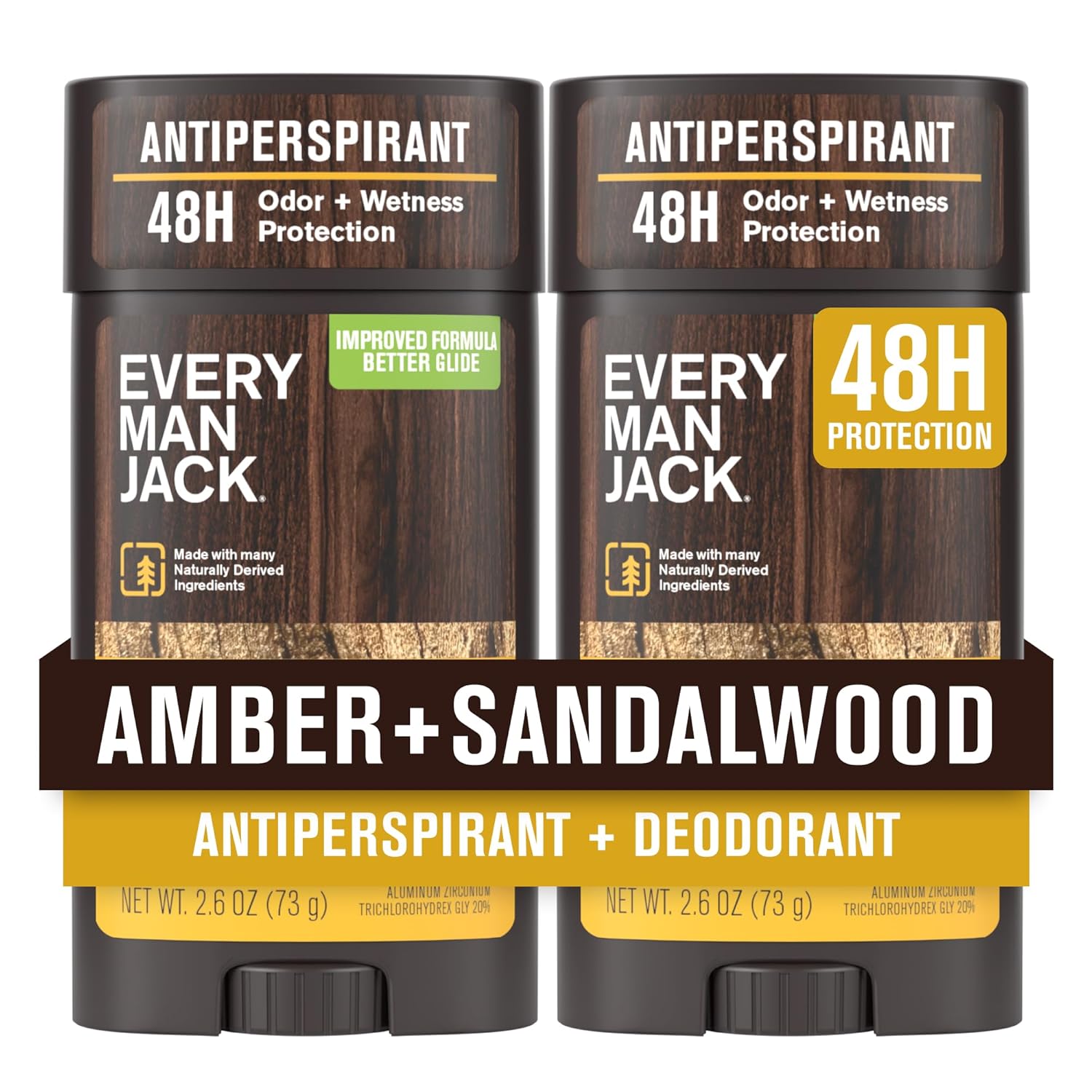 Every Man Jack Men’s Amber + Sandalwood Antiperspirant Deodorant – New & Improved Formula – Smooth Glide, 48-Hour Odor & Sweat Defense– 2.6 oz (2 Pack) Every Man Jack Men’s Amber + Sandalwood Antiperspirant Deodorant – New & Improved Formula – Smooth Glide, 48-Hour Odor & Sweat Defense– 2.6 oz (2 Pack)