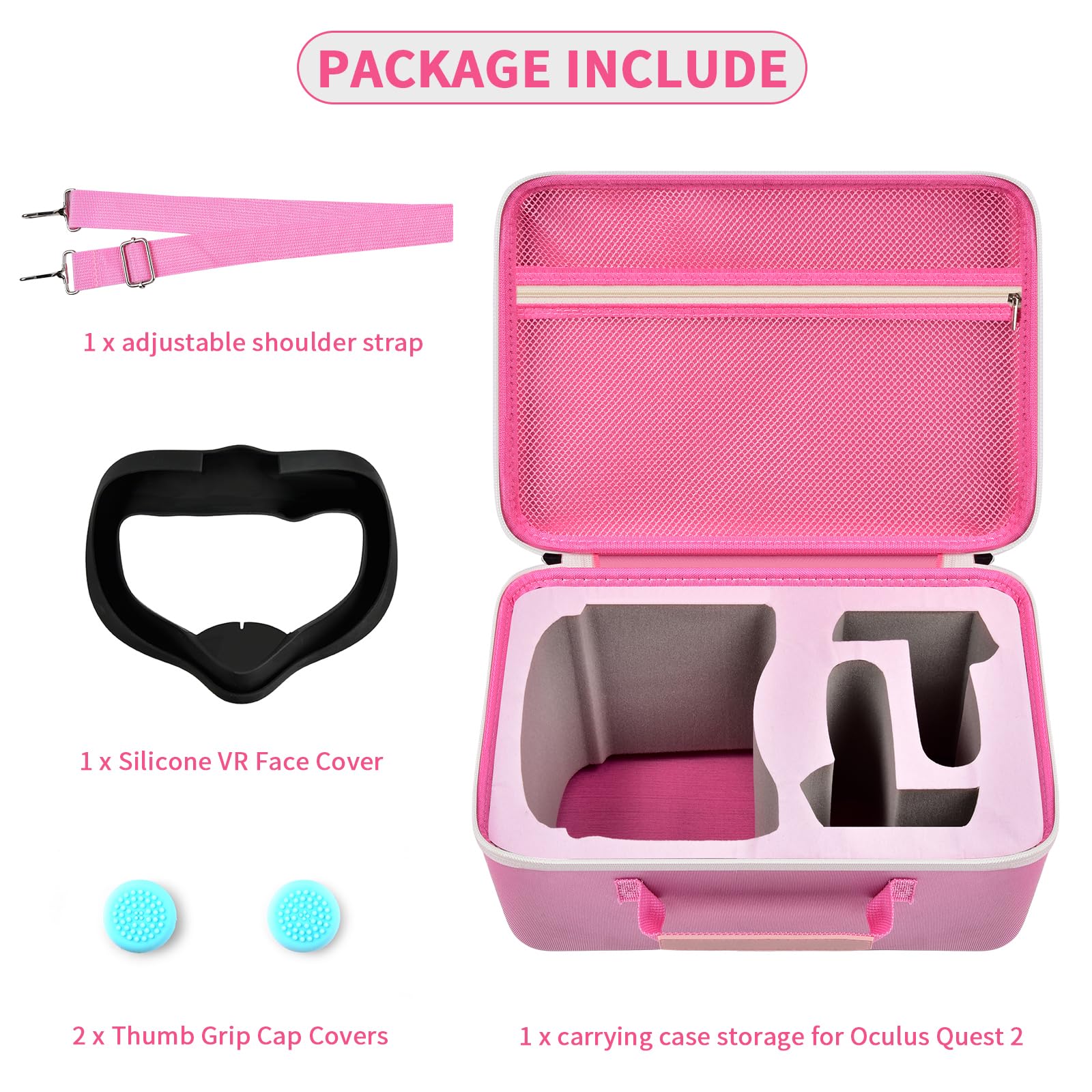 Boobowl Custodia rigida da trasporto per cuffie da gioco Meta Quest 3/Quest 3S All-in-One VR e controller touch, borsa da viaggio con copertura in silicone, protezione per lenti e accessori (rosa +