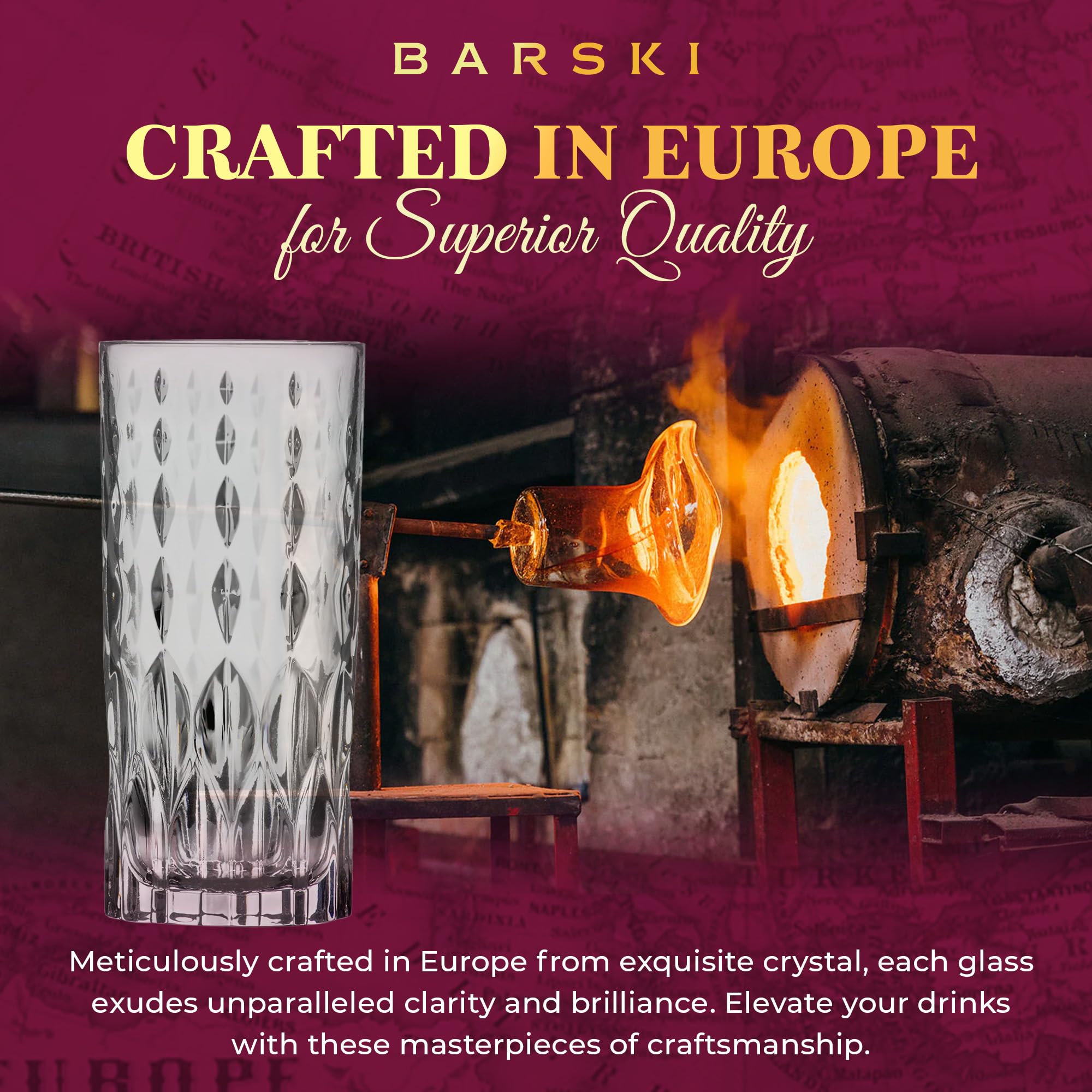 Barski Set Of 4 Highball Glasses - 13 Oz Crystal Tumblers, Made In Europe, Dishwasher Safe - For Cocktails, Juice, Water - View #3