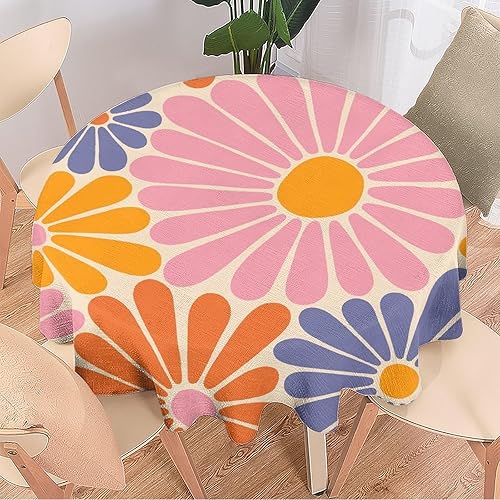 Miniatura 2 de Mantel floral hippie, diseño retro de los años 70, naranja, rosa, azul, floral, bohemio, estampado estético de margaritas, para fiesta, picnic,