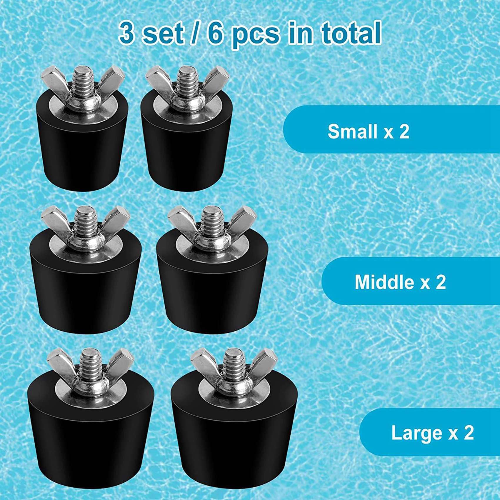 Lot de 12 Bouchons D'Hivernage de Piscine de 3 Tailles pour Trous de Piscine, Bouchons D'Expansion pour écumoire de Piscine Hors Sol