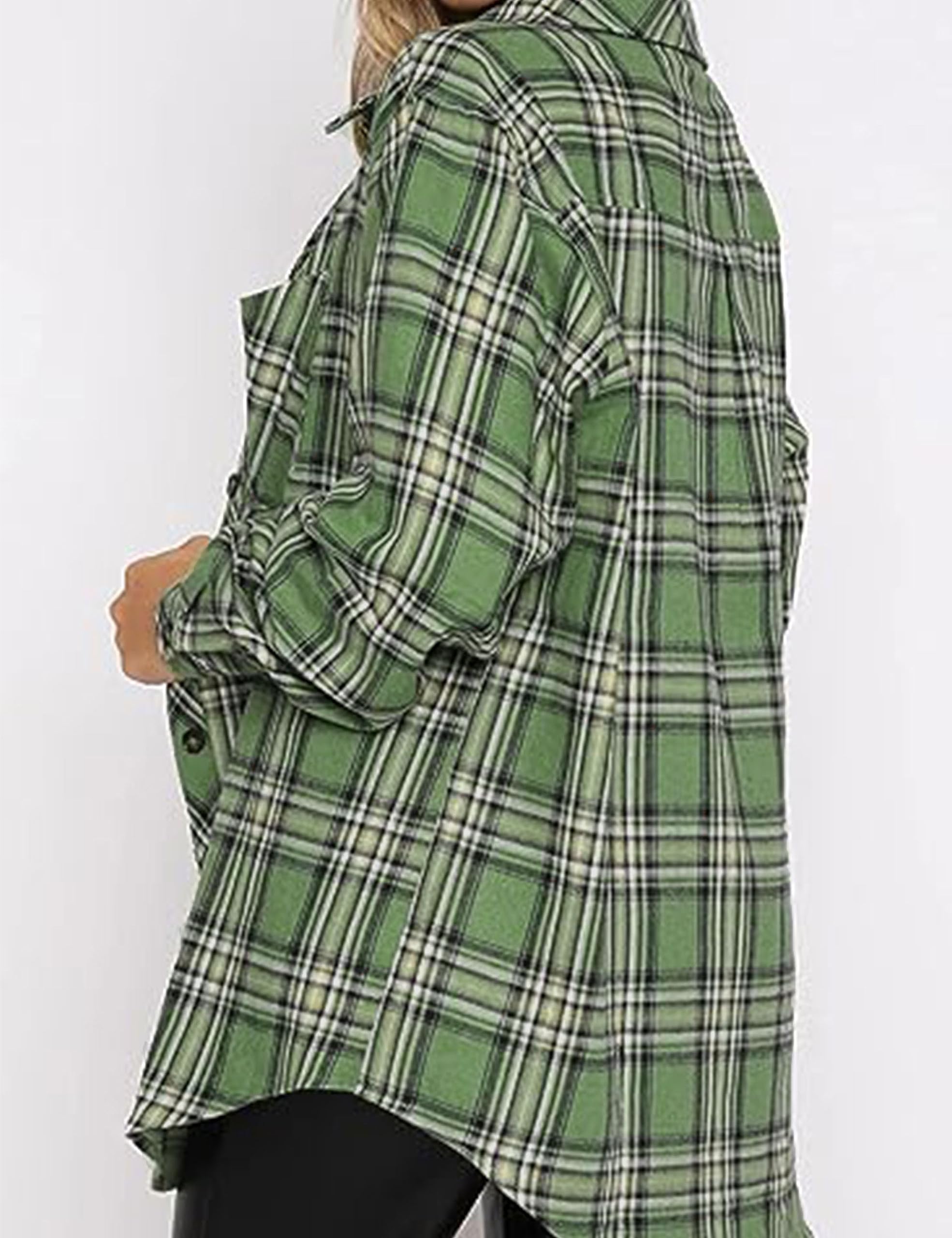 Zontroldy Camisas de franela a cuadros para mujer, de gran tamaño, manga larga, con botones, camisa a cuadros, Verde -Oliva, XL