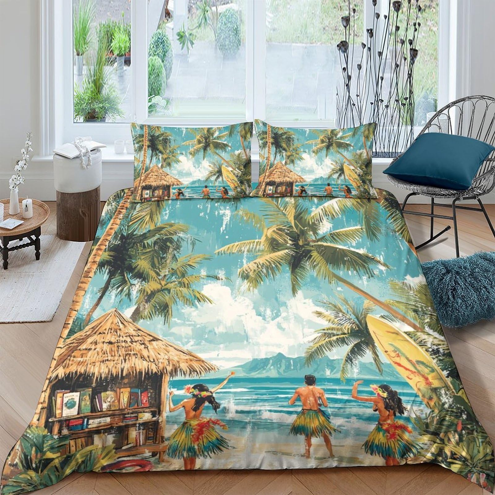 Ctjqhvkz Style-3 3D Printed Tropical Beach Fitted Sheet Microfiber Soft Palm Tree Sunset Bed Cover For Bedroom Guest Room Decor Single（135X200cm）