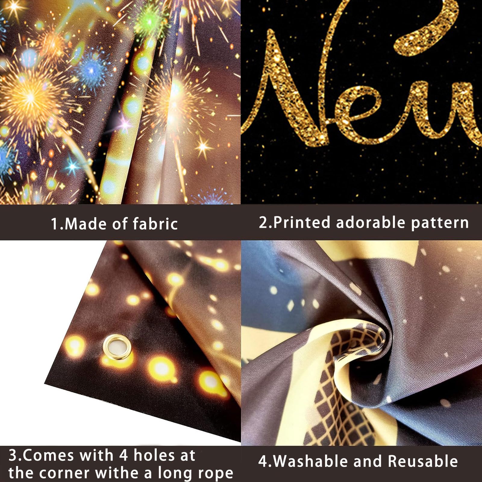 XXL Happy New Year Banner 183x111 Cm – Wiederverwendbarer Party-Hintergrund Für Silvester 2025