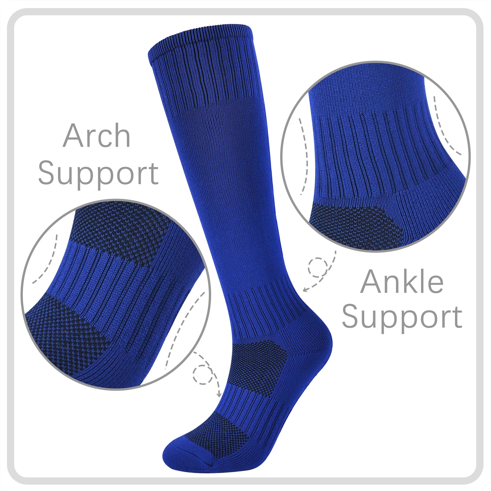Calcetines de fútbol para niños, 6 pares de calcetines hasta la rodilla, para béisbol, sóftbol, deportes, niños, jóvenes, hombres y mujeres