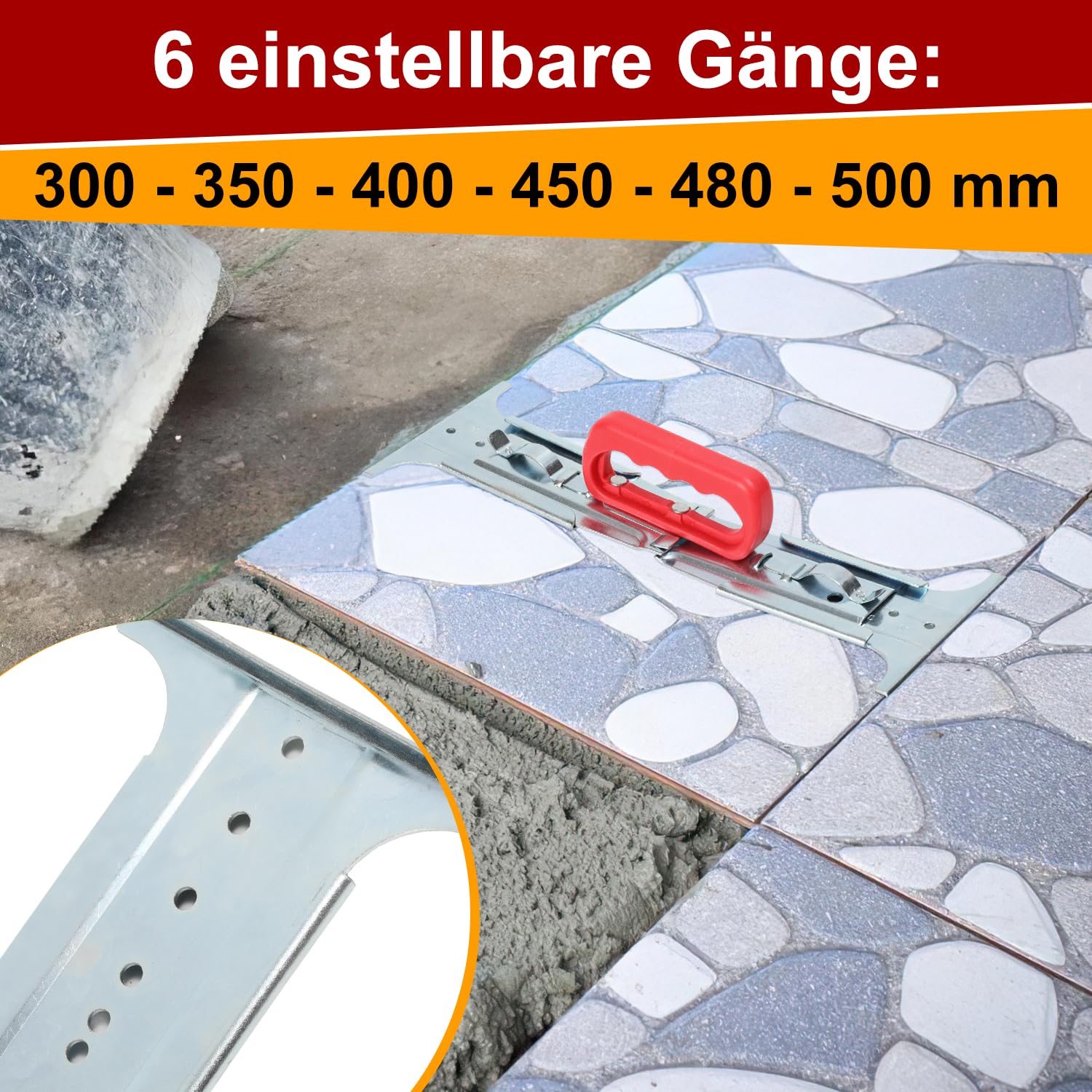 Lève-plaque avec réglage de la hauteur sur 6 niveaux pour plaques jusqu'à 50 kg, idéal pour les applications de levage de pierre, 30 à 50 cm, avec niveau à bulle intégré pour des ajustements précis