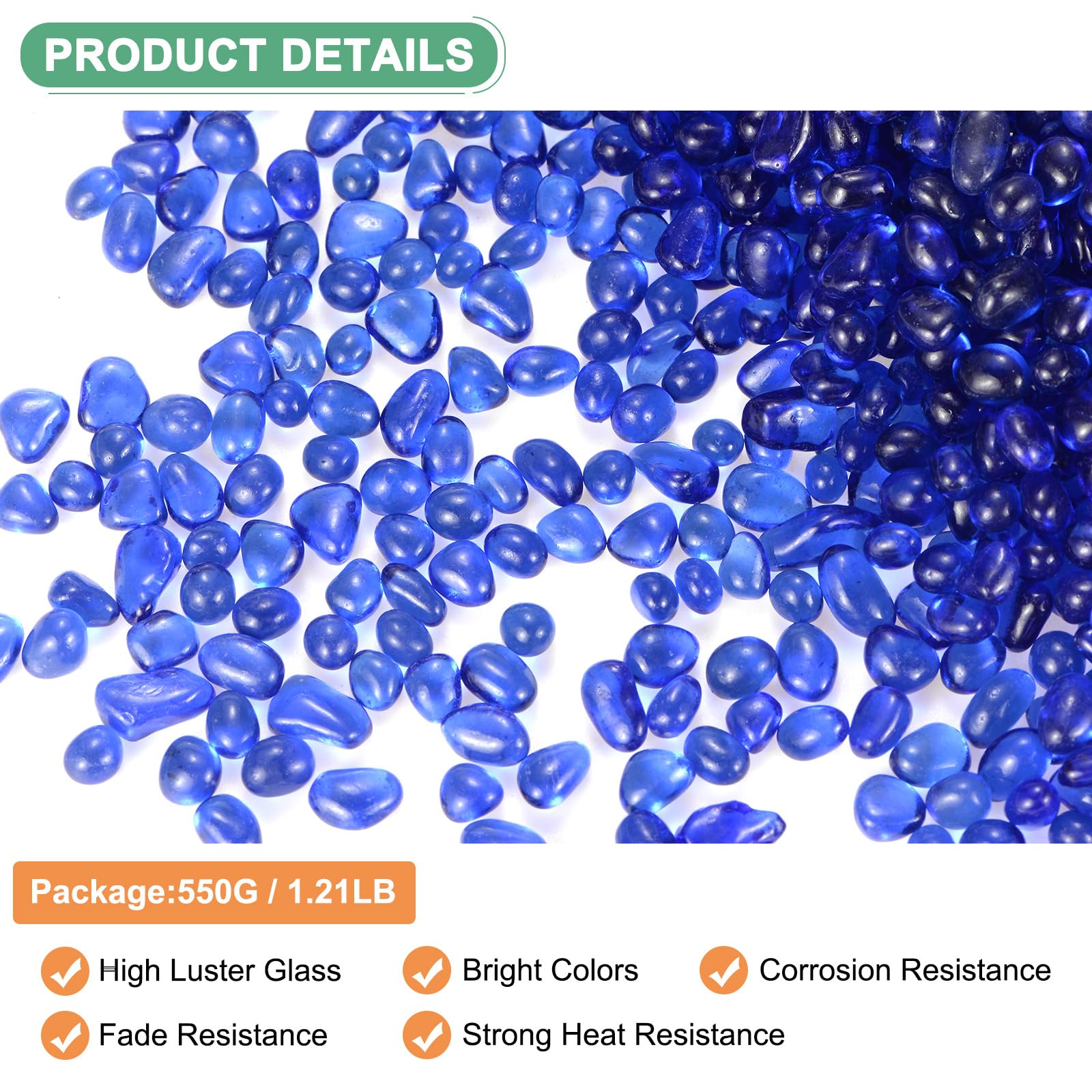 M METERXITY High Luster Round Fire Glass Beads, Glass Gems, Glass Pebbles - Image 2