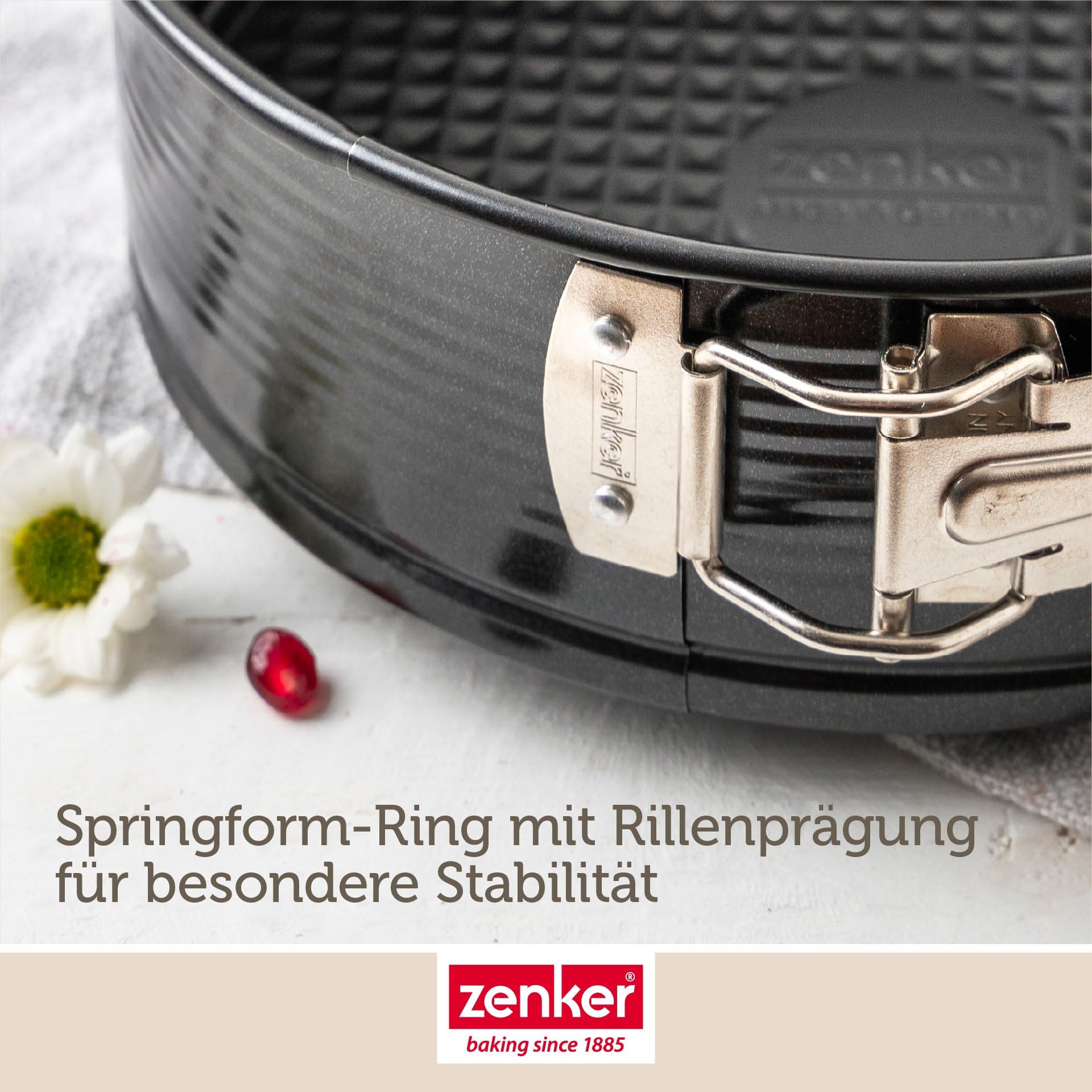 Zenker Perfect Black tortownica z płaskim dnem, Ø 24 cm, wysokiej jakości forma do pieczenia z blachy stalowej, powłoka nieprzywierająca, odporność na wysokie temperatury: +230°C, Made in Germany
