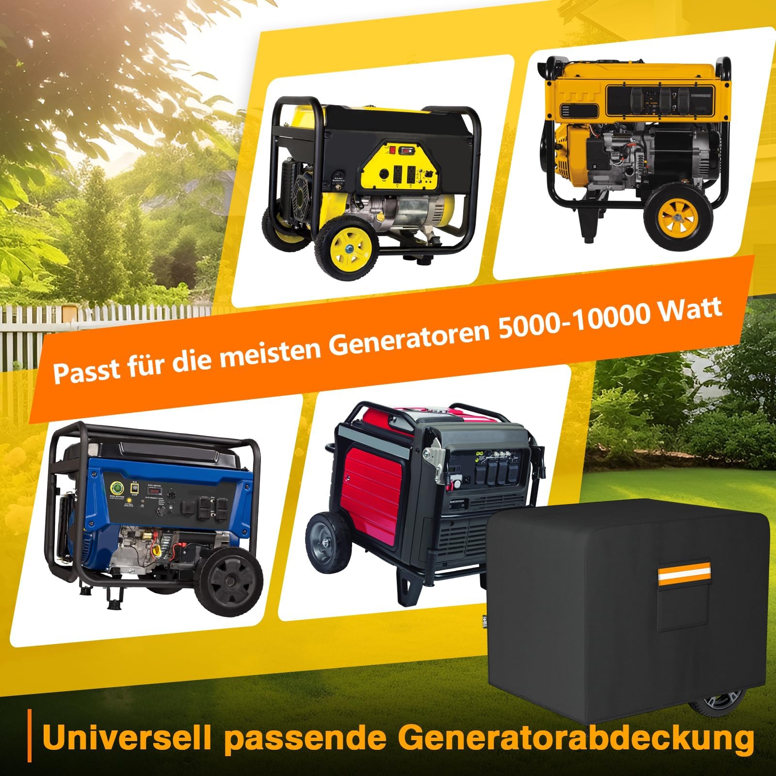 EVRBUL Generator Abdeckung, 81 cm x 61 cm x 61 cm Robuste wasserdichte 420D-Allwetter-Generatorabdeckung mit Aufbewahrungstasche, kompatibel mit den meisten Generatoren von 5000-10000 Watt (Schwarz)