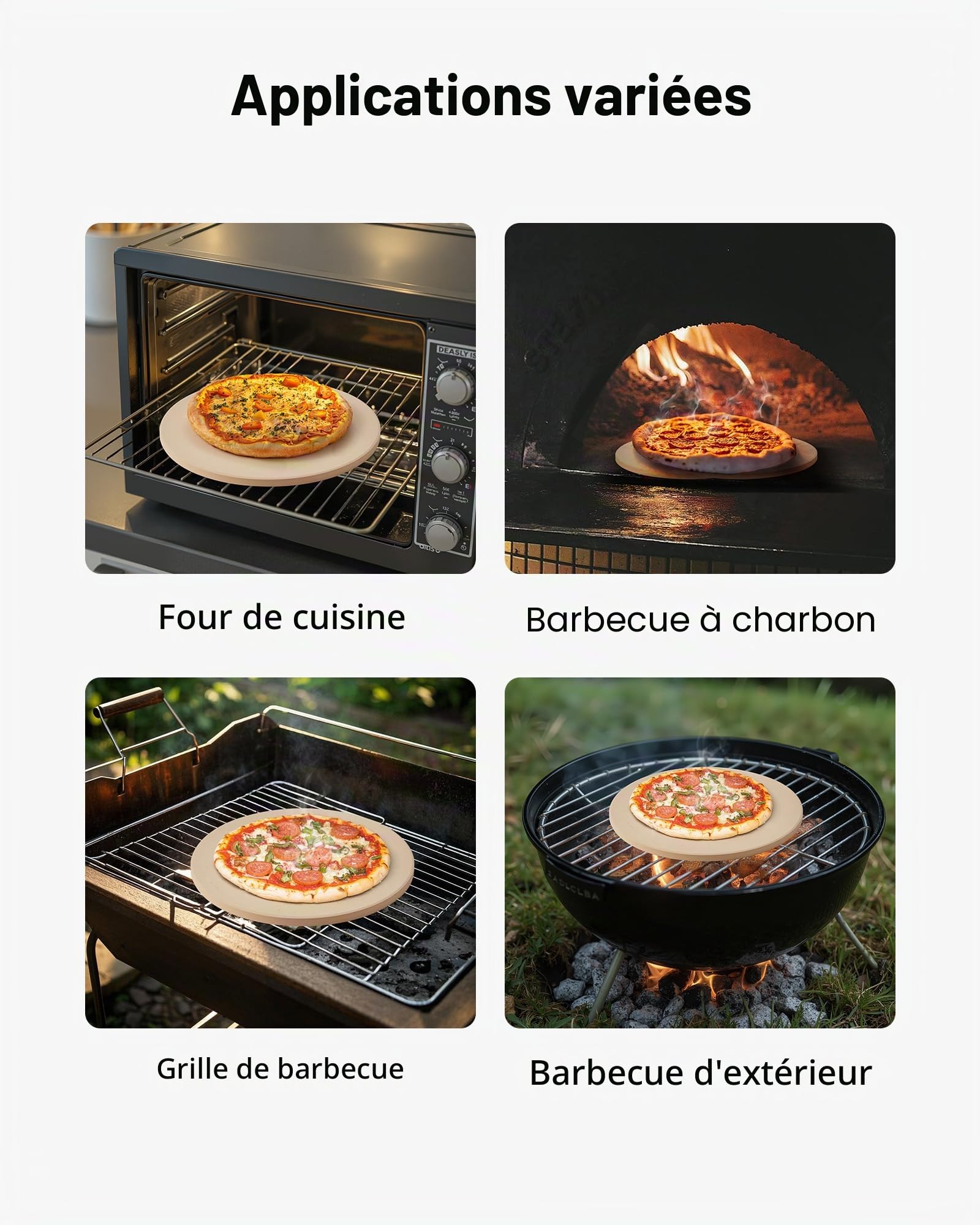 VEVOR Pierre à pizza ronde en cordiérite 38,1 cm, pierre de cuisson extra large avec pelle en aluminium et grattoir PP, résistante à la chaleur, épaisseur 1,7 cm, pour four, cuisson du pain, barbecue