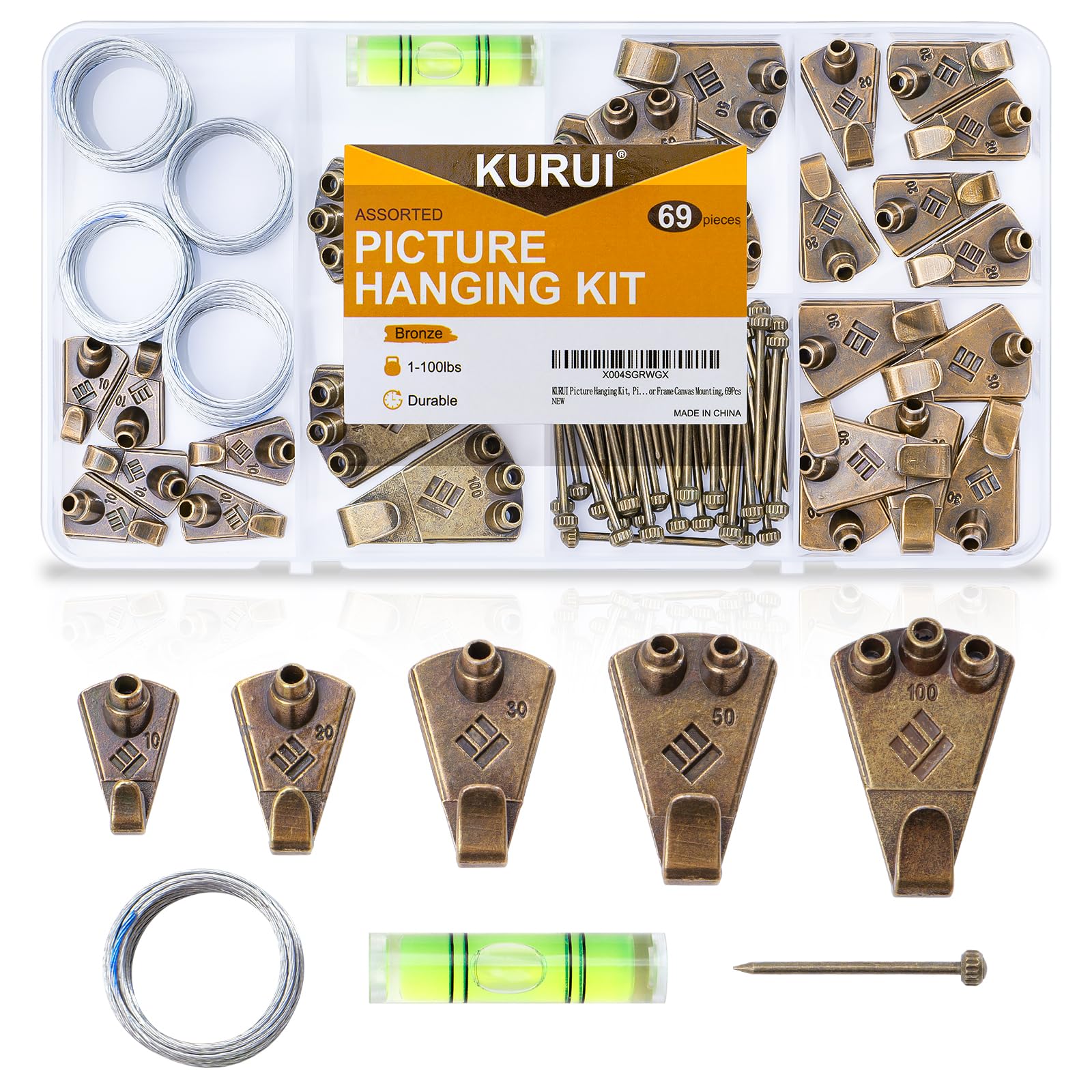 KURUI 303Pcs Picture Hangers for Wall Art Decor Tapestry, Picture Hanging Kit With Heavy Duty Wall Hooks, Sawtooth, Picture Wire, D Rings, Hardware Nails, Eye Hooks, Black Frame Hooks for Drywall Wood — Amazon image 8