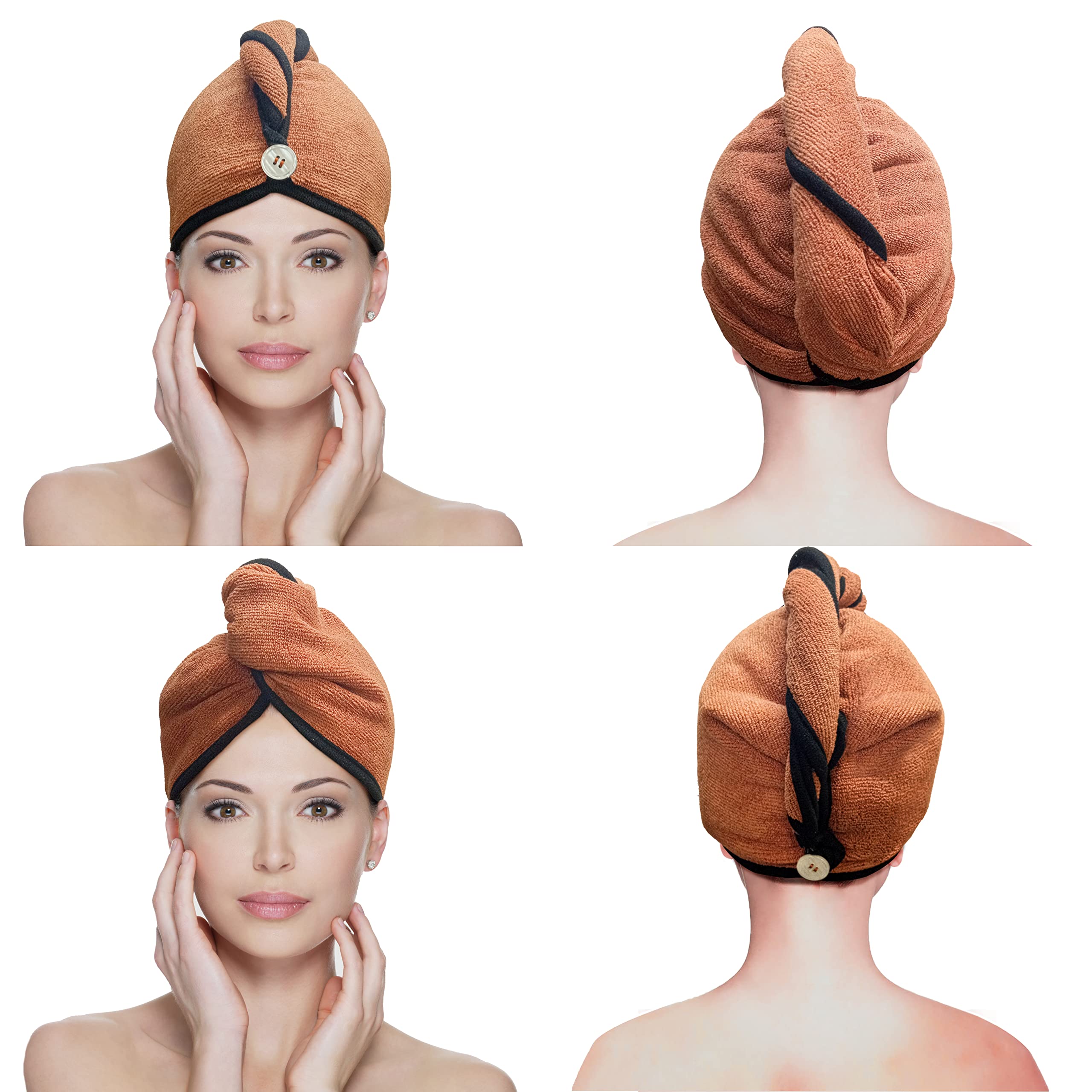 SOFTSPUN Microfiber Hair Cap, Silk Banded Edge, 2 Pcs - 70X25 cm - Brown - 380 GSM! Super Absorbent, Quick Dry Hair Turban for Drying All Kinds of Hair - Straight or Curly, Short or Long.-image-43