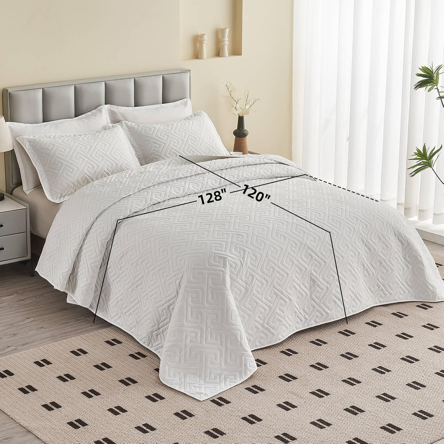 Oversized King Bedspreads 128x120 for Split Adjustable Bed or Extra Large/Tall Cal King or King Bed Lightweight Quilted Coverlet Sets 1 Quilt 2 Pillow Shams White - Image 2