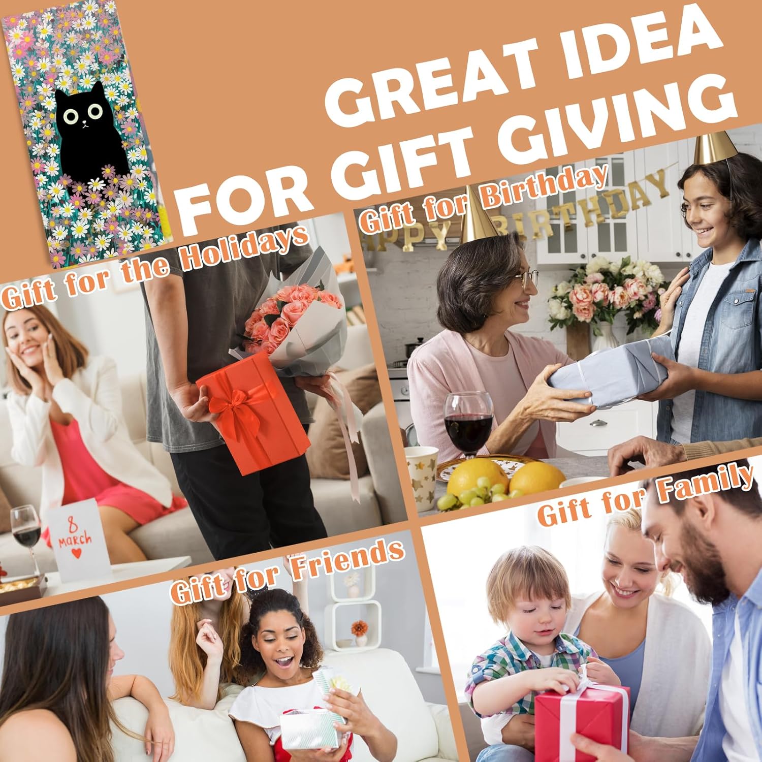 Pink Meadow Floral Black Cat Decorative Kitchen Towels, Cat Lover Mom Lady Gifts, Aesthetic Cute Black Kitten Flower Hand Tea & Dish Towels for Bathroom Kitchen, 16x24 Inch - Image 6