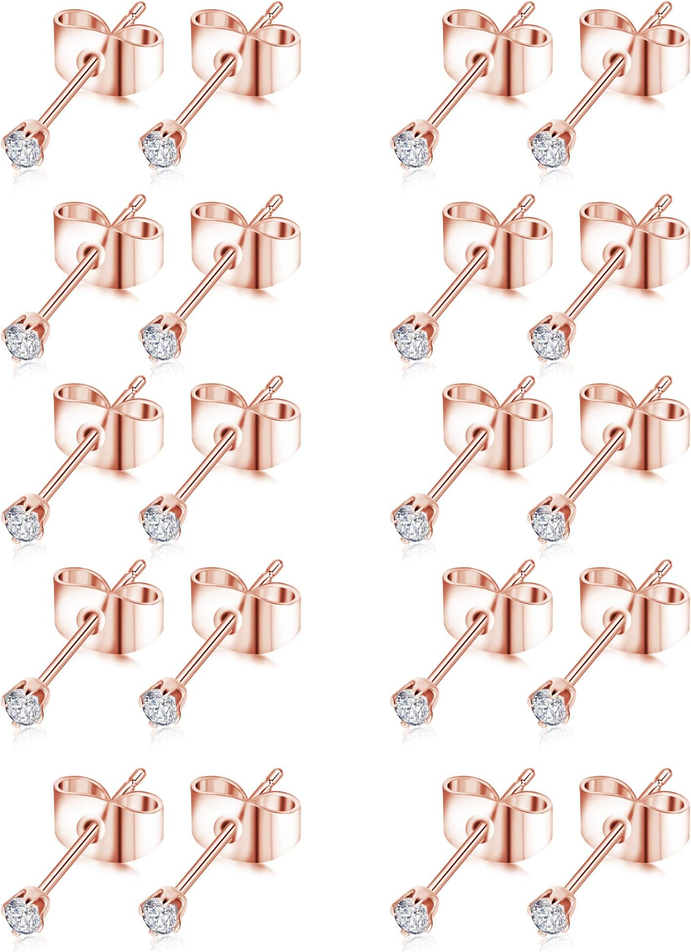 10-20 Pairs 20G 2mm Tiny Stud Earrings 316L Stainless Steel Small CZ Ball Earring Set For Men Women