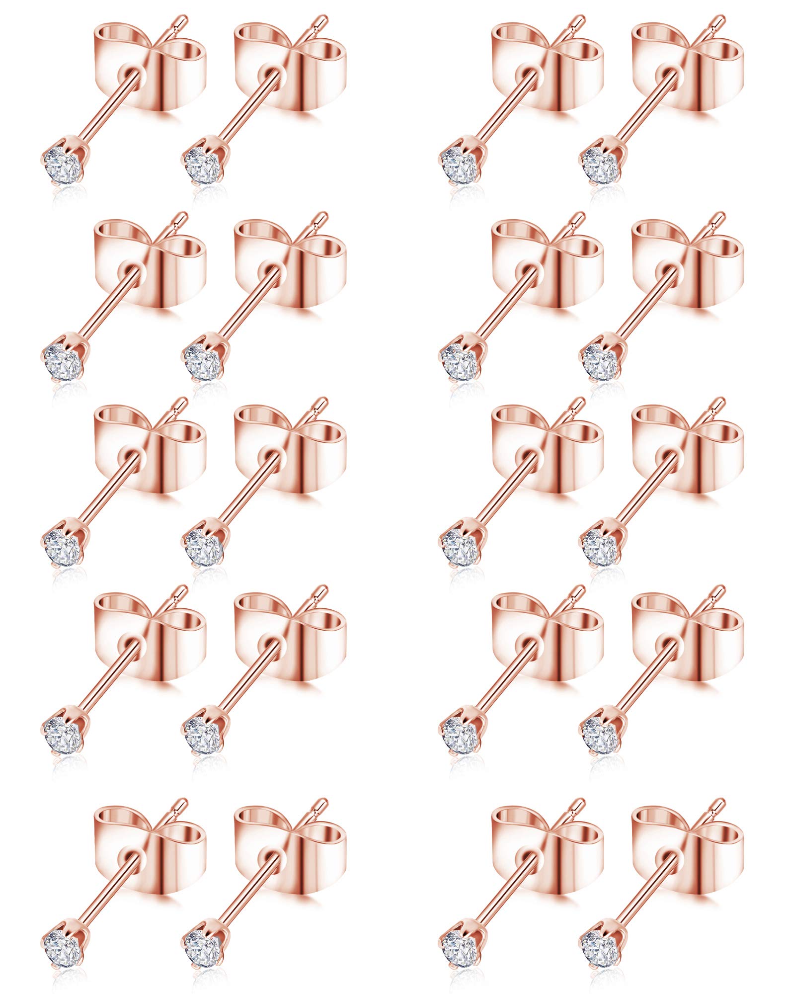 10-20 Pairs 20G 2mm Tiny Stud Earrings 316L Stainless Steel Small CZ Ball Earring Set For Men Women