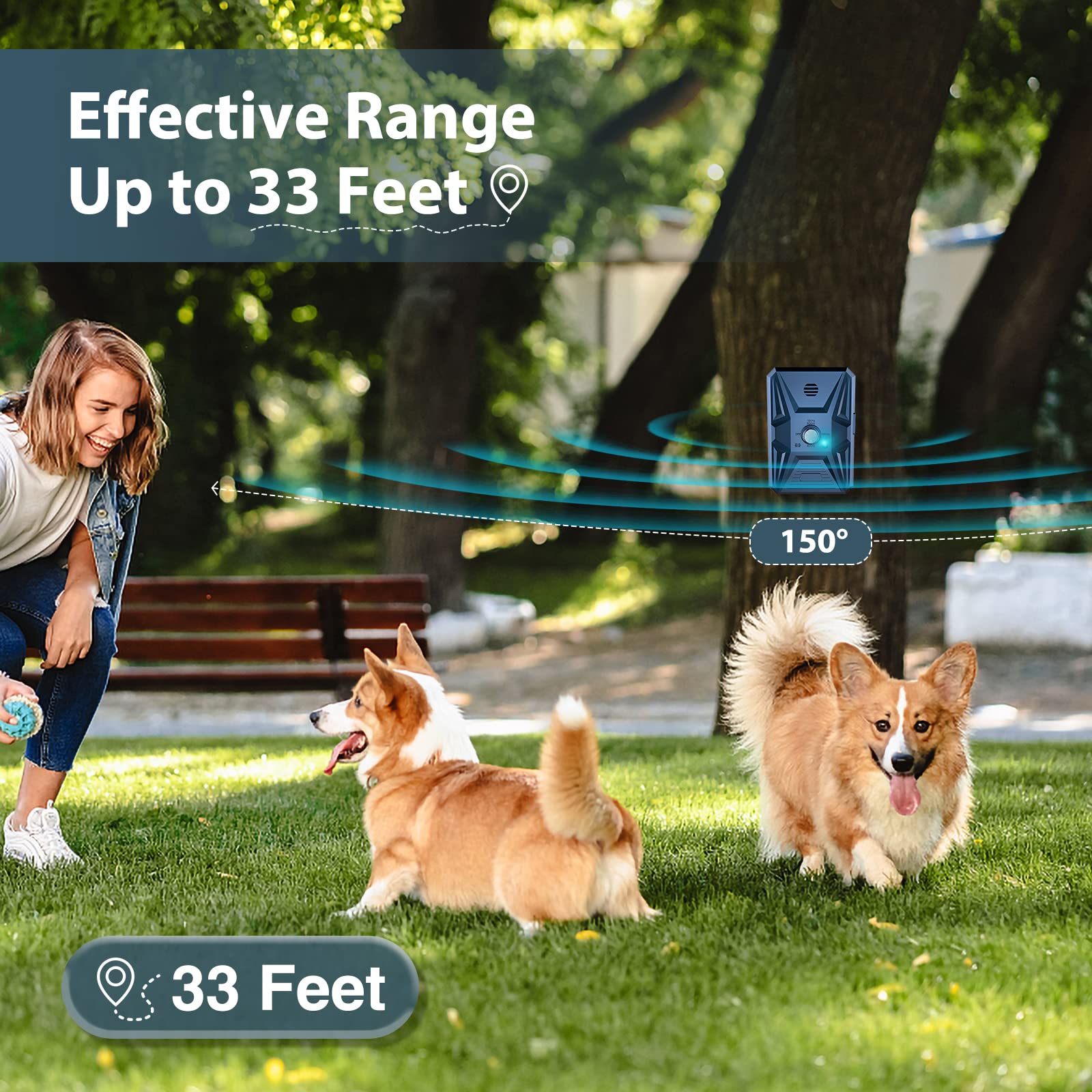 Ahuyentador de Perros, 3 Modos Antiladridos para Perros Ultrasónicos, Impermeable Anti Ladridos para Perros de 33 Pies para Entrenamiento de Perros Grandes y Pequeños al Aire Libre en Interiores