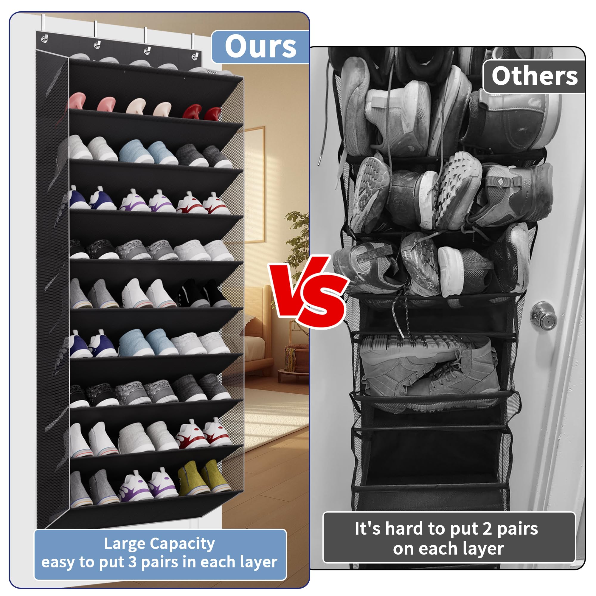 TAHAVICE Holds 30 works Over Door Shoe Storage, 10-Tier Large Capacity Hanging Shoe Rack with Deep Pockets - Image 3