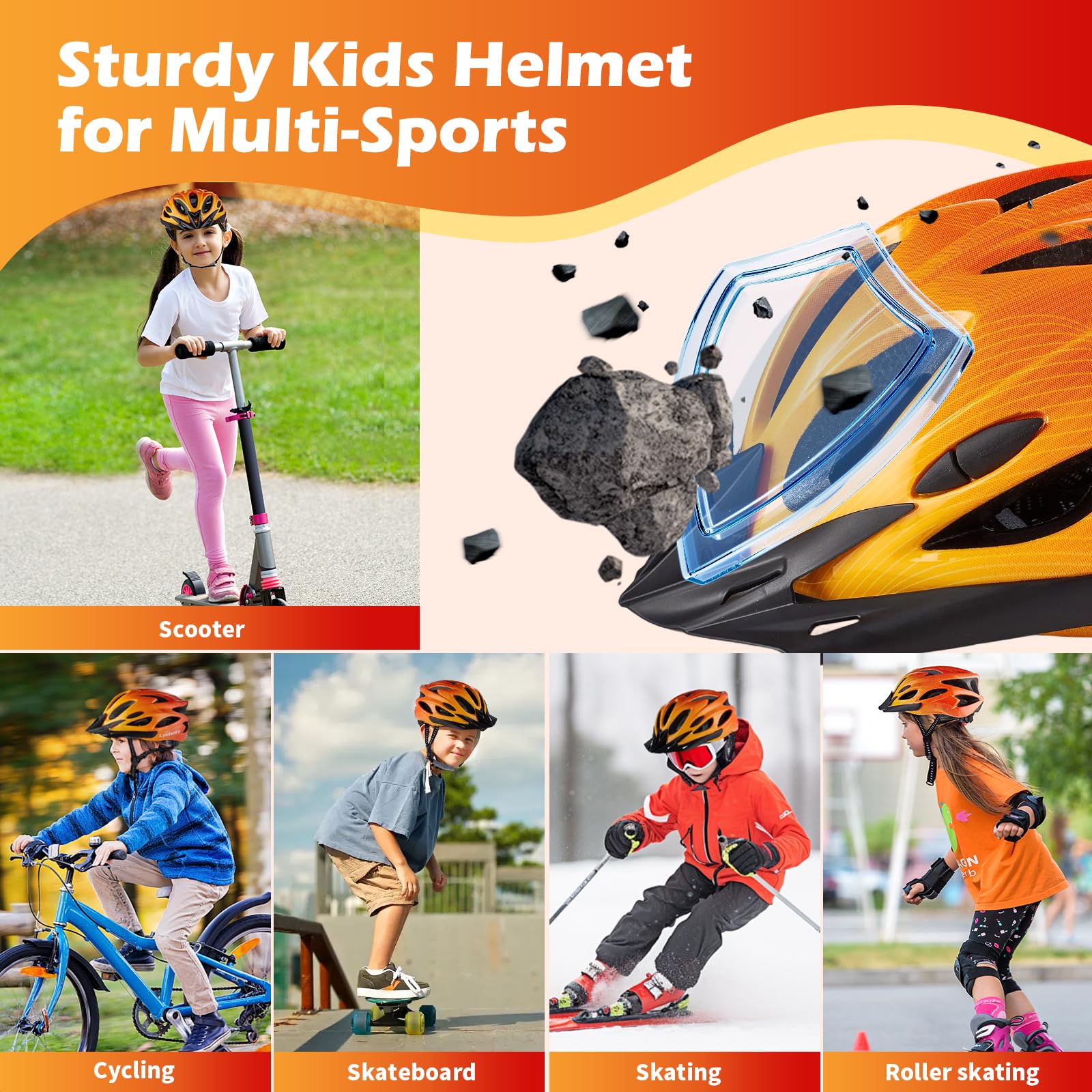 Casco de bicicleta para niños de 3 a 11 años, casco ajustable de 48 a 55 cm para bicicleta, scooter, patinaje, ciclismo, con visera