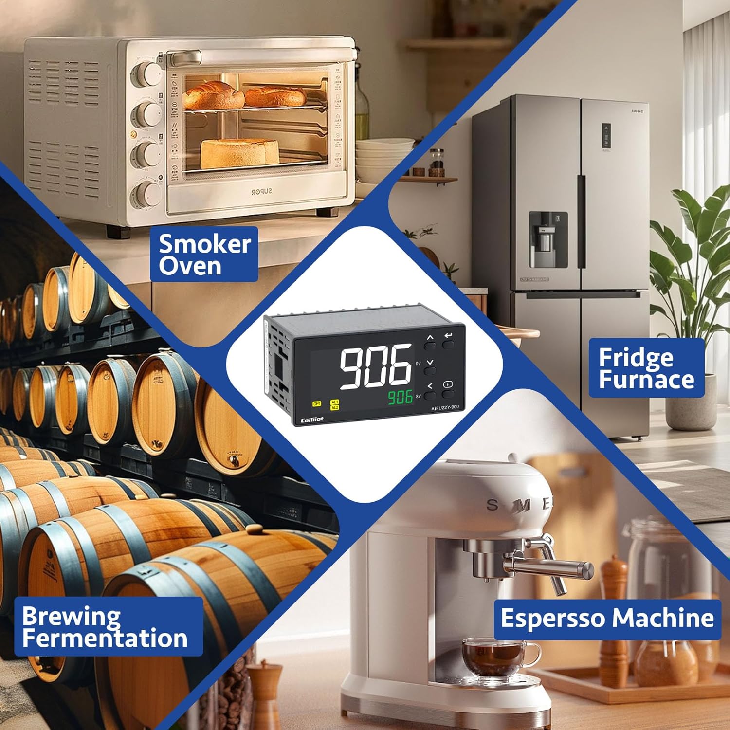 PID Temperature Controller, Coiliiot Voltage AC100-240V, LCD Display, Relay & SSR Dual Output, Dual Alarm Output, PID Thermostat with K Thermocouple (96mm*48mm)