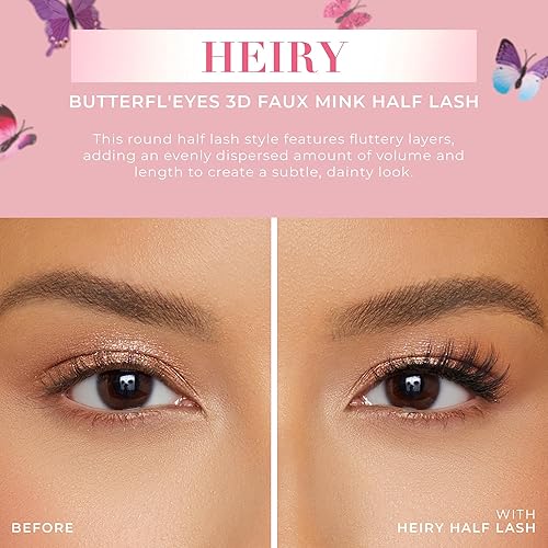 Miniatura 10 de Lilly Lashes Butterfly 'eyes - Pestañas de visón sintético, medias pestañas de aspecto natural y tacto, pestañas postizas y reutilizables 20x, sin