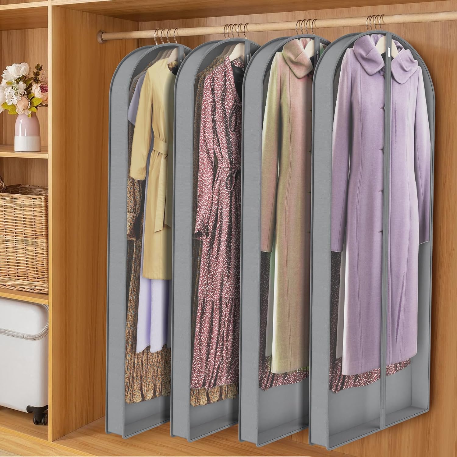 Zilink Luxury Breathable Fur Coat Storage Bags 60" Dress Bags for Gowns Long Mink Coat Garment Bag with 4" Gussted Wrinkle Free for Leather Jacket Fur Coats Puffy Dress Storage, Set of 4 - Image 2