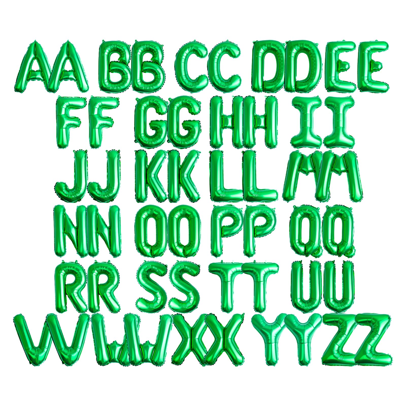 [52 PCS] 16" Foil Green Letter Balloons 2 Sets of A-Z, Mylar Aluminum Hanging Alphabet for Graduation New Year eve Birthday Party Decorations