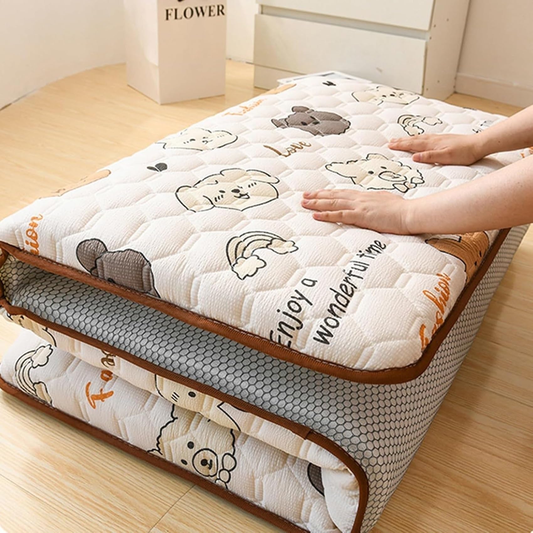 Matelas Futon Japonais Pliable - Tapis De Sol 1 Place 90/100 ou 2 Places 150/180 - Coton,Matelas Portable Pliable Doux(EE,90x190cm)