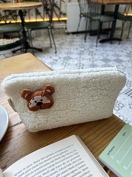 Ayıcık Peluş Yıkanabilir Fermuarlı Pötikare Astarlı Bez Kalemlik Kalem Kutusu Büyük Kapasiteli Kalem Çantası
