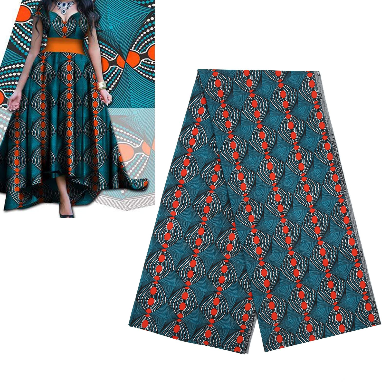 African Wax Print Fabric, 6 Yards (5.5m*1.1m) Double Sided Ankara Polyester Geometric Print - Image 3