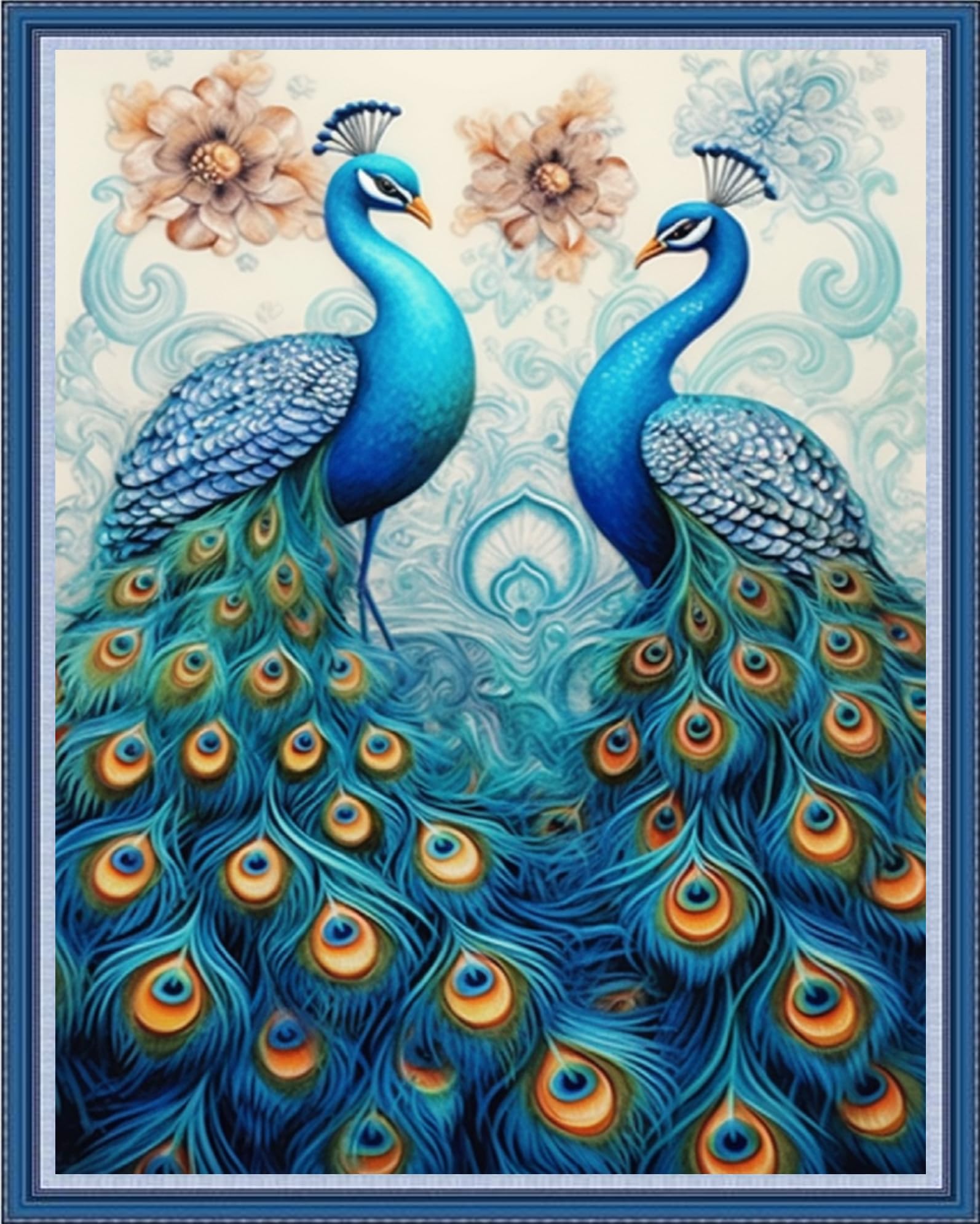 Dooxvey Cross Stitch Kits for Adults Stamped Full Range of Embroidery Starter Kits for Beginners 11CT Printed Cross Stitch Patterns Needlepoint Kits Stamped Crossstitch-Blue Peacock 16x20 inch
