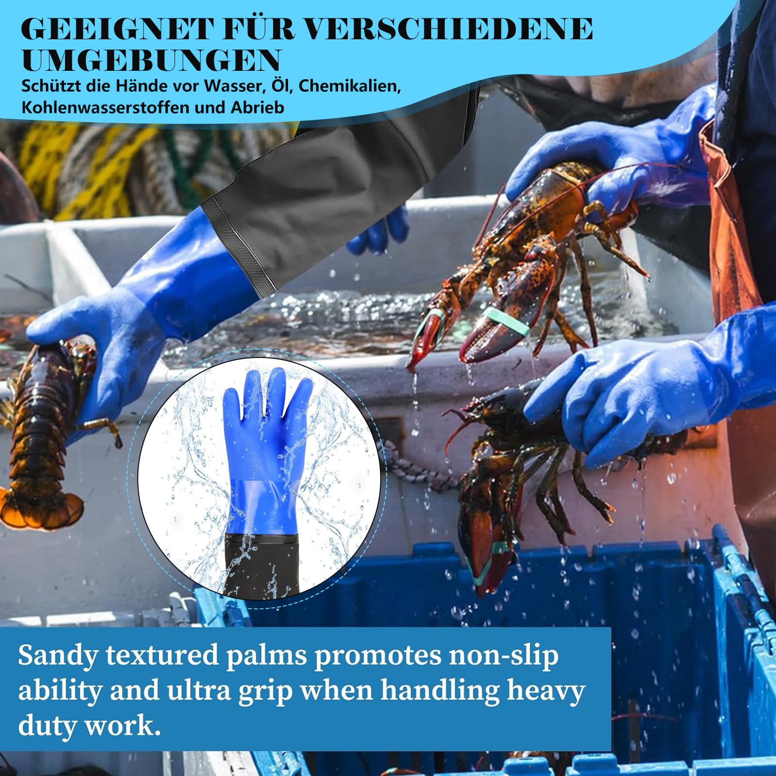 70 cm lang waterdichte rubberen handschoenen, PU-vijverhandschoenen, voor aquarium, herbruikbare vijverhandschoenen voor mannen en vrouwen, blauw