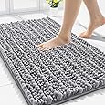Smiry Luxury Chenille Bath Rug 24''x16'', Extra Soft and Absorbent Shaggy Bathroom Mat Rugs, Machine Washable, Non-Slip Plush Carpet Runner for Tub, Shower, and Bath Room, Dark Grey (Pack of 2)