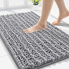 Smiry Luxury Chenille Bath Rug 24''x16'', Extra Soft and Absorbent Shaggy Bathroom Mat Rugs, Machine Washable, Non-Slip Plush Carpet Runner for Tub, Shower, and Bath Room, Dark Grey (Pack of 2)