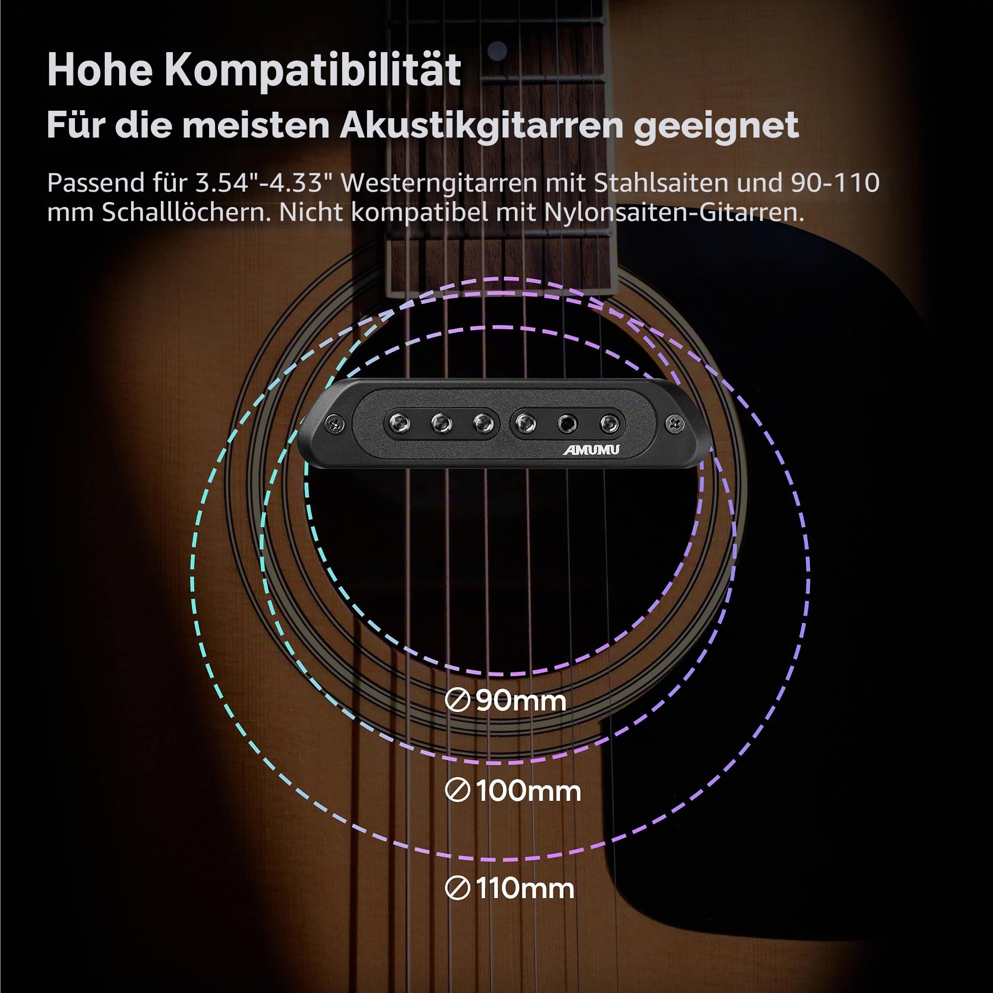 Amumu SP60 Tonabnehmer für Akustikgitarre, Humbucker, magnetisch, passives Schallloch, Tonabnehmer für Akustikgitarre