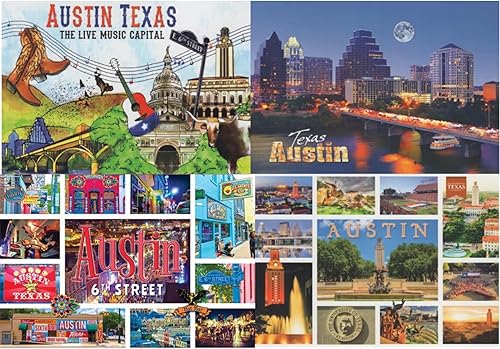 Lunch Money Paquete de 4 postales vintage de Austin con 6th Street, paisaje urbano, universidad