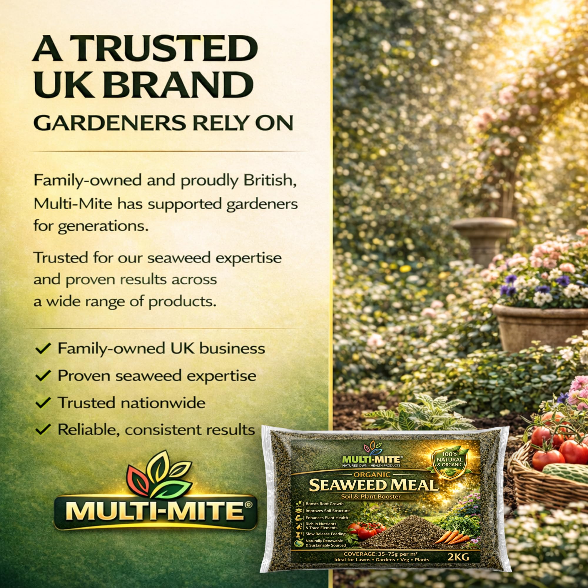 Multi-Mite 2KG Organic Seaweed Meal Fertiliser, Natural Plant Food & Soil Conditioner for Lawns Gardens & Vegetables - Image 9