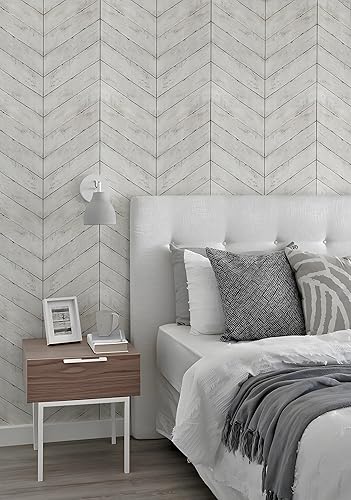 Miniatura 6 de CiCiwind Papel tapiz de madera blanca y gris, papel de contacto con textura de madera envejecida, papel de contacto autoadhesivo extraíble para