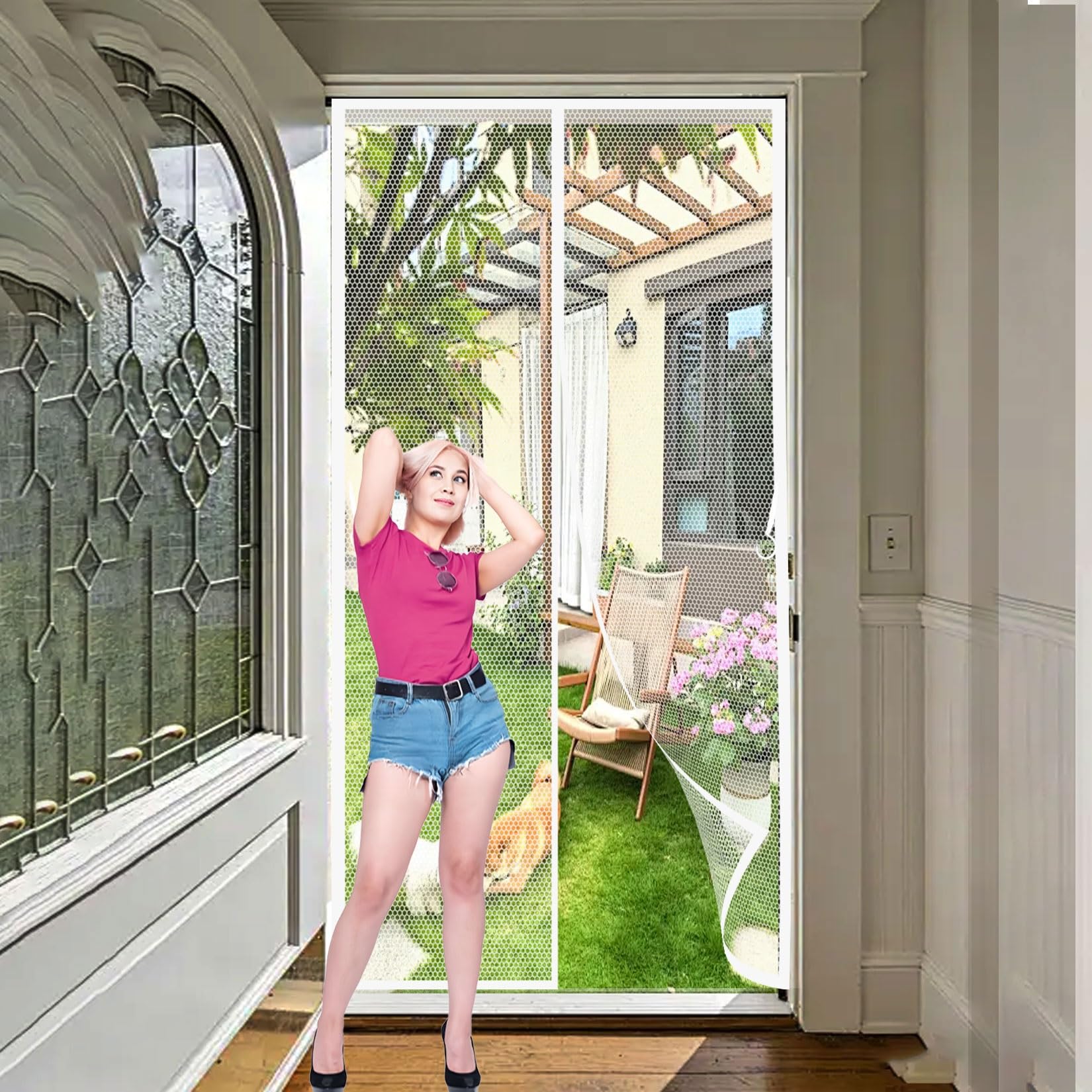 Liujyuan White Magnetic Screen Door 63 X 141 Cm Full Frame Magic Tape, Powerful Magnets Fly Screen Curtain Lets Fresh Air, Easy To Install Pet And Kid Friendly,