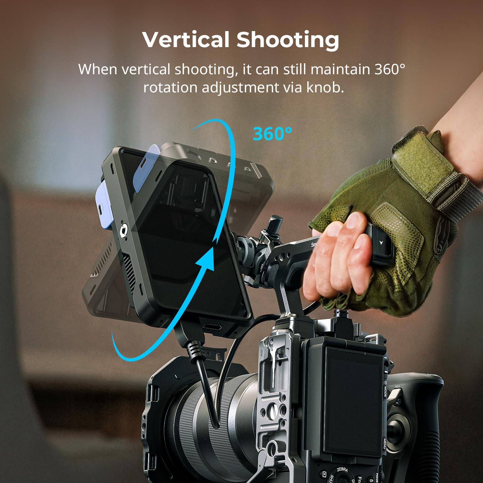 SMALLRIG Supporto regolabile per monitor ARRI, girevole a 360° e inclinabile a 180°, vite di posizionamento da 3/8"-16" per ARRI, vite di posizionamento da 1/4", riprese orizzontali e verticali - 6314