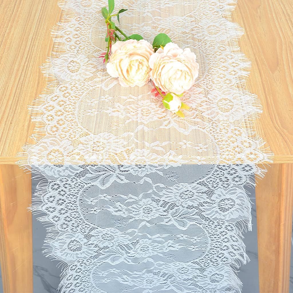 Partisout Lace Table Runner White 12x120In Weddding Table