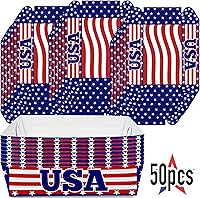 Vista 5 de Bandejas de papel de la bandera estadounidense para alimentos (50 unidades) bandeja desechable de concesión de la bandera de Estados Unidos Cestas