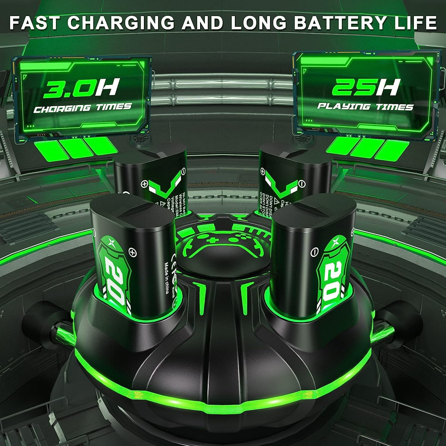 4800mWh(2000mAh) Batteria per Xbox One/One S/X/Xbox Series X/S, Ricarica Rapida in 2.5 Ore Batteria Ricaricabile per Xbox One/Xbox Series X/S/Xbox One S/X/Xbox One Elite